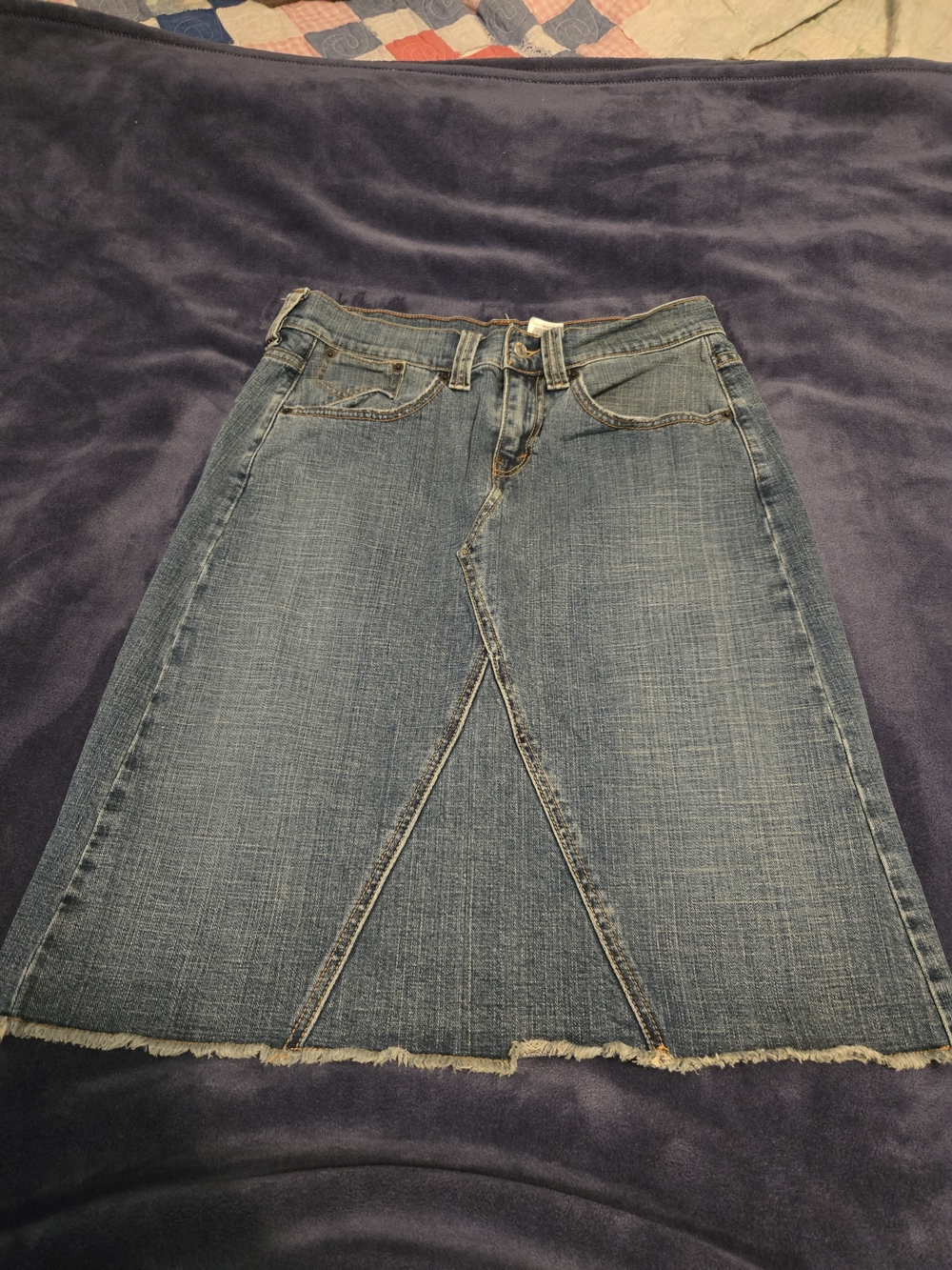 Levi's Blue Denim Waistband Skirt with Orange Topstitching